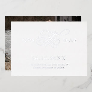Moderne Kalligraphie zeitlos Silver Save the Date Folieneinladung