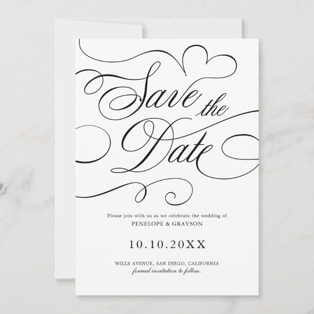 Moderne Kalligraphie zeitlose Black QR Code Hochze Save The Date (Vorderseite)