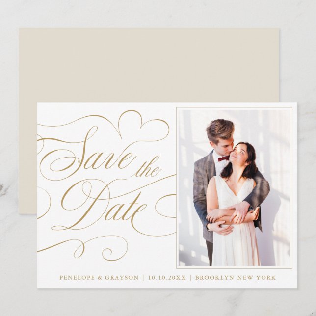 Moderne Kalligraphie zeitlose Goldhochzeit für Fot Save The Date (Vorne/Hinten)