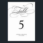 Moderne Kalligraphie zeitlose Schwarz-Weiß-Hochzei Tischnummer<br><div class="desc">Eine zeitlose und elegante Hochzeitsfeier mit raffinierter Kalligraphie-Schrift auf klassischem Hintergrund,  die sich perfekt für eine feierliche und anspruchsvolle Hochzeitsfeier eignet. Für die Anpassung oder weitere Produkte mit diesem Design,  bitte kontaktieren Sie mich.</div>