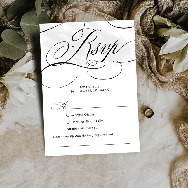 Moderne Kalligraphie zeitlose Schwarz-weiße Hochze RSVP Karte (Modern calligraphy timeless Black white wedding RSVP Card)