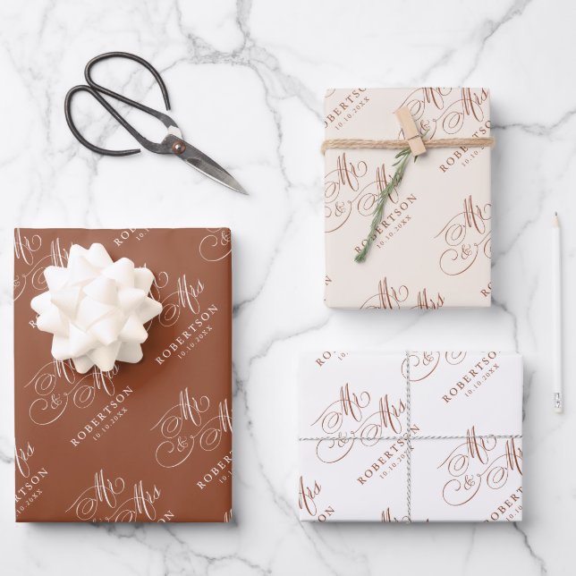 Moderne Kalligraphie zeitlose Terrakotta Hochzeit Geschenkpapier Set (Vorderseite)