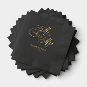 Moderne Kalligraphie zeitloses Gold und Schwarze H Servietten Mit Folie