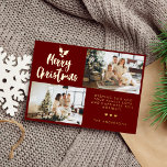 Moderne Kalligraphie Zwei FotoCollage Rotes Weihna Folien Feiertagskarte<br><div class="desc">Moderne Kalligraphie zwei Foto Collage Red Christmas Foil Weihnachtskarte.</div>