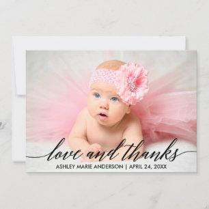 Moderne kalligraphische Baby-Liebe und dank Foto Dankeskarte
