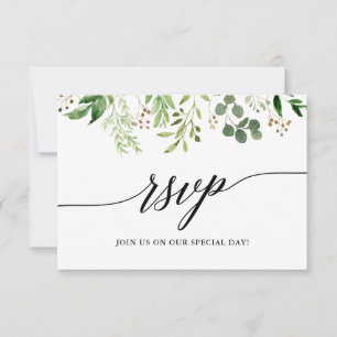 Moderne kalligraphische Botanische Grüne Hochzeit RSVP Karte