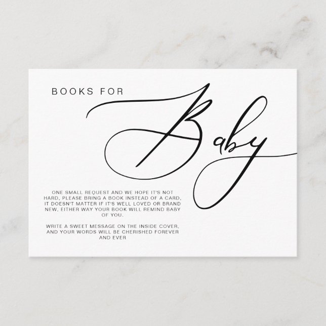 Moderne kalligraphische Bücher für Baby, Babydusch Begleitkarte (Vorderseite)
