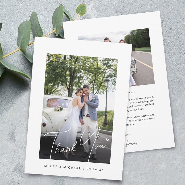Moderne kalligraphische Fotos Hochzeit Dankeskarte (Modern Calligraphy Photos Wedding Thank You Card)