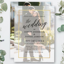 Moderne kalligraphische Goldrahmen-Foto-Hochzeit