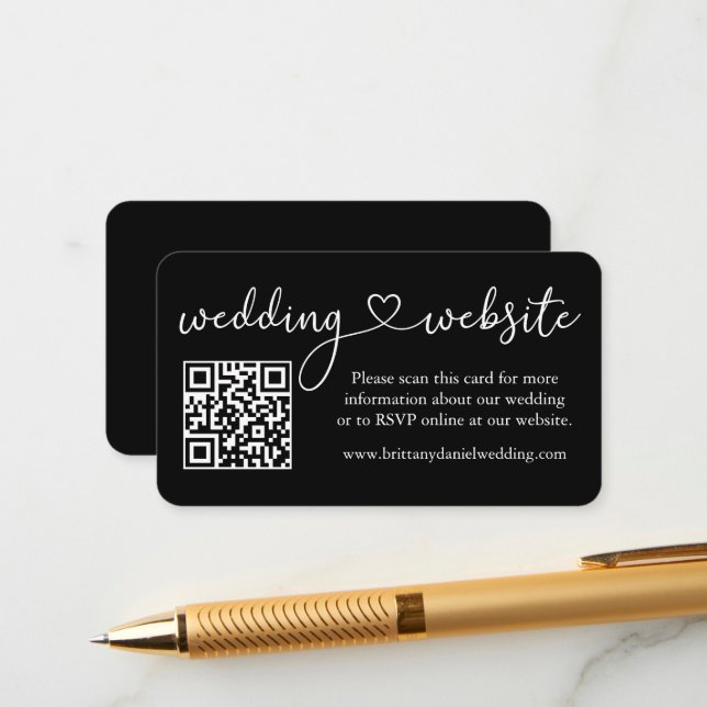 Moderne kalligraphische Herzhochzeit Website QR Bl Begleitkarte (Vorderseite/Rückseite Beispiel)