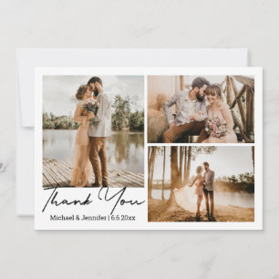 moderne kalligraphische Hochzeit 3 Fotos Collage Mitteilungskarte