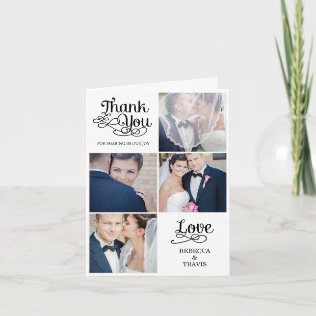 Moderne kalligraphische Hochzeit Danke Karte Black (Vorderseite)