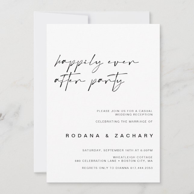 Moderne kalligraphische Hochzeit nach dem Party Fo Einladung (Vorderseite)