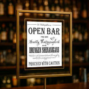 Moderne kalligraphische Hochzeit Offener Bar Poster
