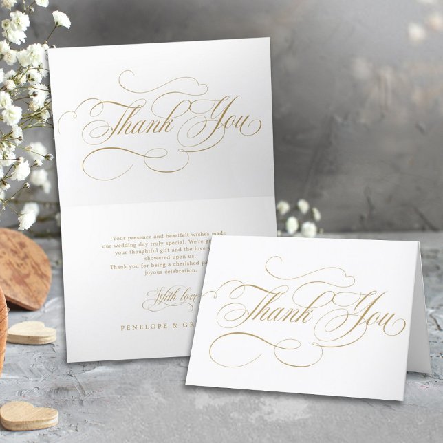 Moderne kalligraphische Hochzeit ohne Gold und Wei Dankeskarte (Calligraphy gold simple wedding thank you card)