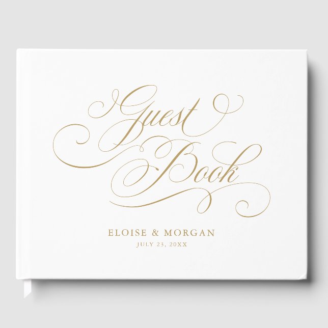 Moderne kalligraphische Hochzeit ohne Gold und Wei Gästebuch (Vorderseite)