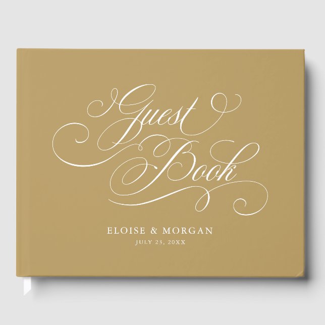 Moderne kalligraphische Hochzeit ohne Gold und Wei Gästebuch (Vorderseite)