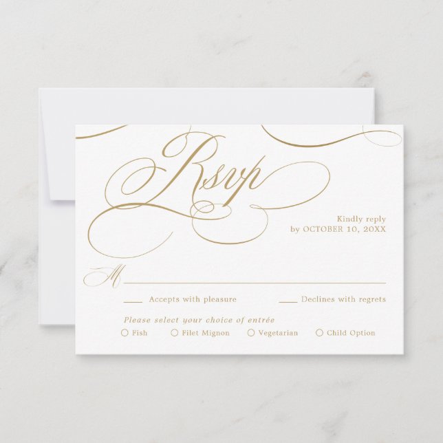 Moderne kalligraphische Hochzeit ohne Gold und Wei RSVP Karte (Vorderseite)