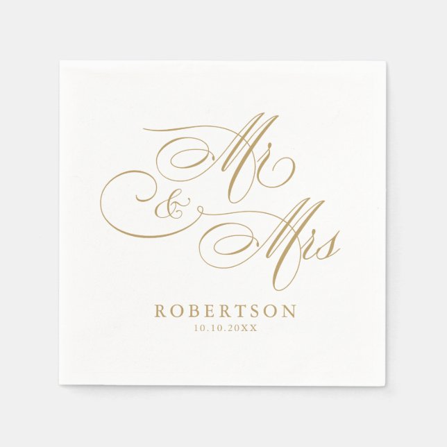 Moderne kalligraphische Hochzeit ohne Gold und Wei Serviette (Vorderseite)