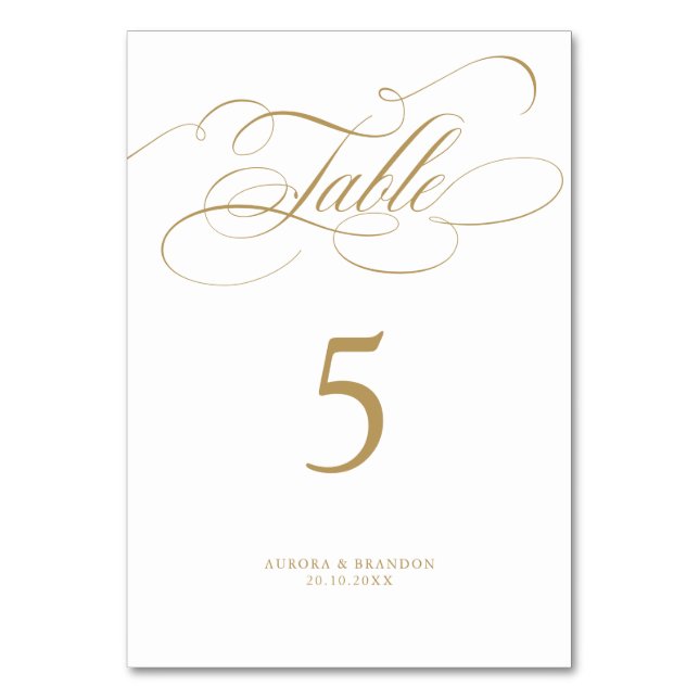 Moderne kalligraphische Hochzeit ohne Gold und Wei Tischnummer (Vorderseite)