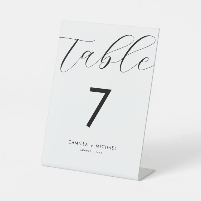 Moderne kalligraphische Hochzeitskarte für Tischnu Sockelschild (Vorderseite)