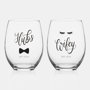 Moderne kalligraphische Hubs Wifey Personalisierte Weinglas Ohne Stiel