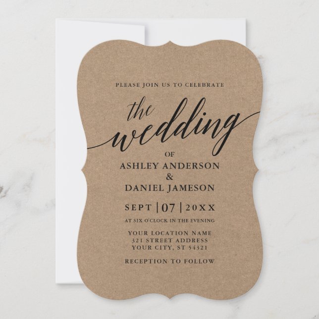 Moderne kalligraphische Kraft Hochzeit Einladung (Vorderseite)