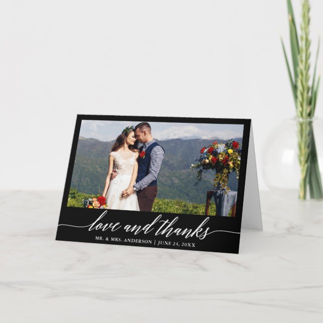 Moderne kalligraphische Liebe dank Wedding B Falte Dankeskarte (Vorderseite)