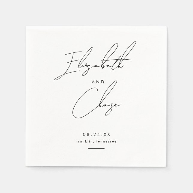 Moderne kalligraphische Namen Stilvolle Hochzeit Serviette (Vorderseite)