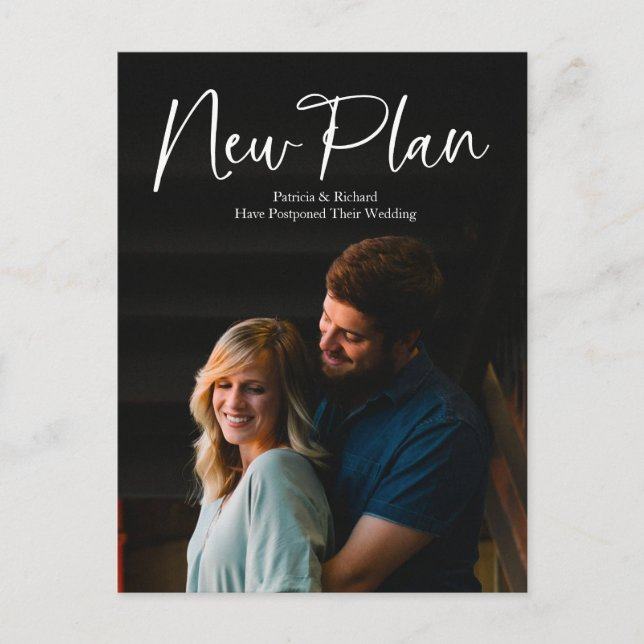 Moderne kalligraphische Neuen Plan Hochzeit versch Postkarte (Vorderseite)