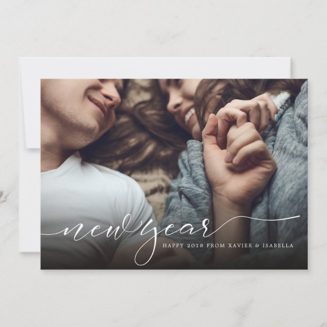 Moderne kalligraphische Neujahrsfotokarte Feiertagskarte (Vorderseite)