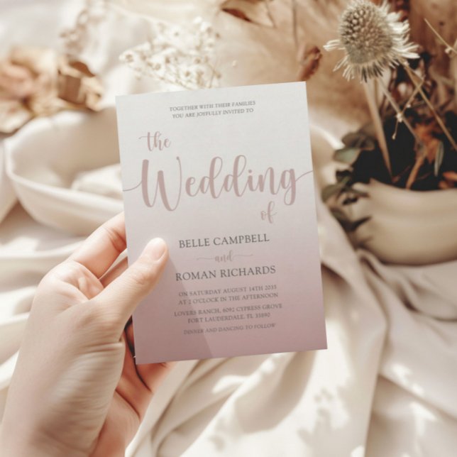 Moderne kalligraphische Rose Goldhochzeit Einladung (Von Creator hochgeladen)