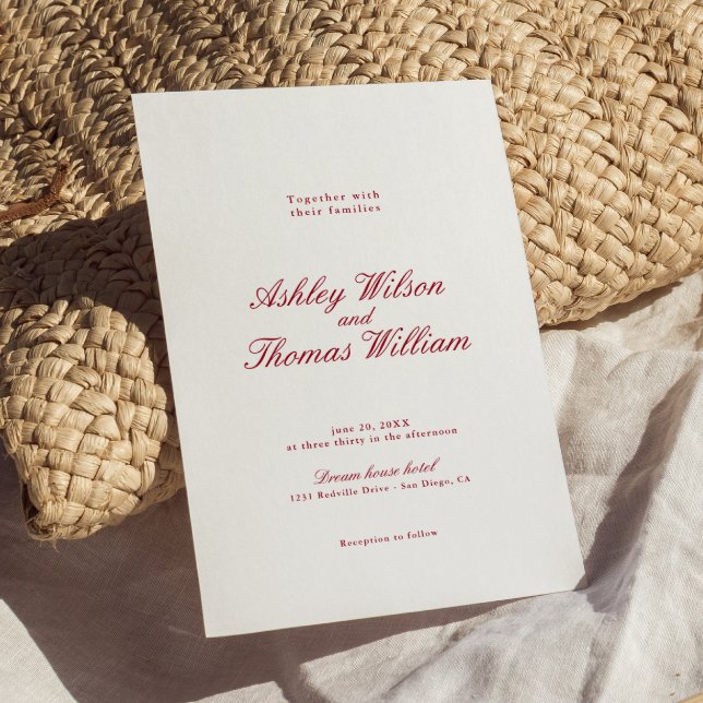 Moderne kalligraphische Rote Hochzeit Einladung (Von Creator hochgeladen)