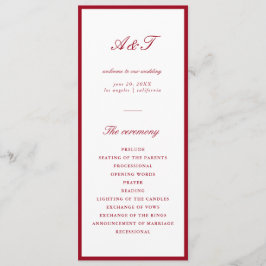 Moderne kalligraphische Rote Hochzeit Programm