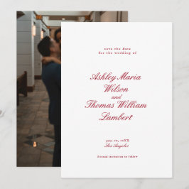 Moderne kalligraphische Rote Hochzeit retten das D Einladung