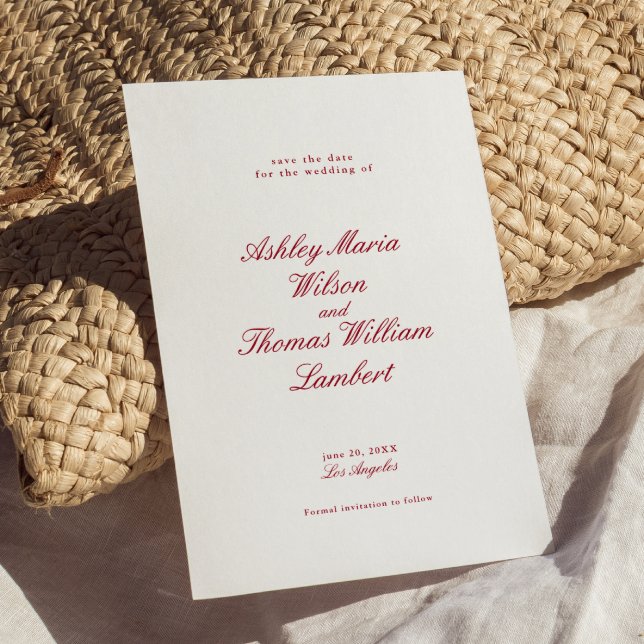 Moderne kalligraphische Rote Hochzeit retten das D Einladung (Von Creator hochgeladen)