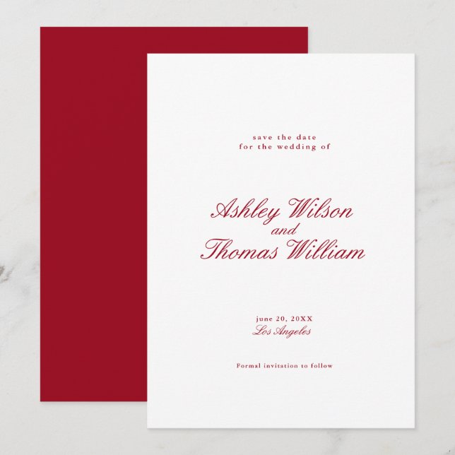 Moderne kalligraphische Rote Hochzeit retten das D Einladung (Vorne/Hinten)