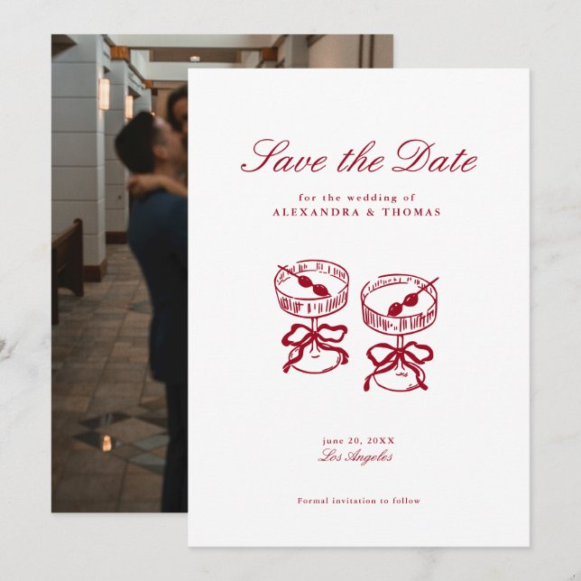 Moderne kalligraphische Rote Hochzeit retten das D Einladung (Vorne/Hinten)