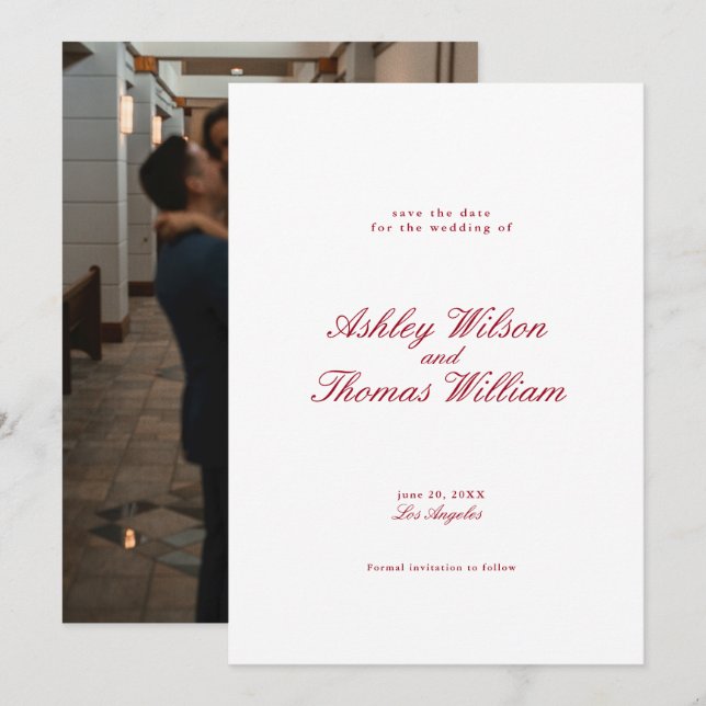 Moderne kalligraphische Rote Hochzeit retten das D Einladung (Vorne/Hinten)