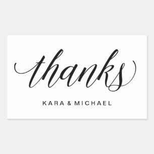 Moderne kalligraphische Schwarz-Weiß-Hochzeit dank Rechteckiger Aufkleber