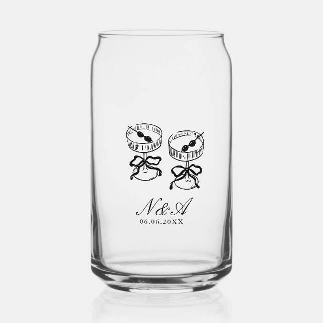 Moderne kalligraphische Schwarz-Weiß-Hochzeit Dosenglas (Vorderseite)