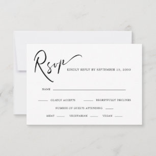 Moderne kalligraphische Schwarz-Weiß-Hochzeit RSVP Karte