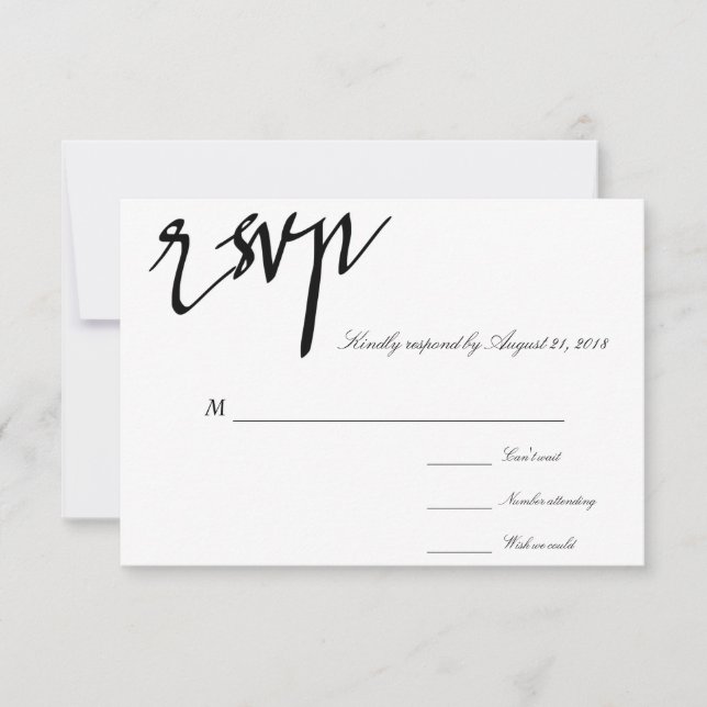 Moderne kalligraphische Schwarz-Weiß-Hochzeit-RSVP RSVP Karte (Vorderseite)