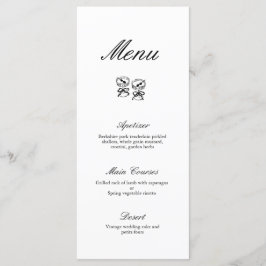 Moderne kalligraphische Schwarz-Weiß-Hochzeitsmenü Menükarte