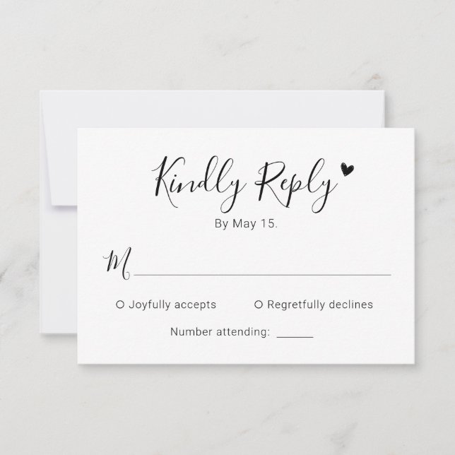 Moderne kalligraphische Script Heart Wedding RSVP  Karte (Vorderseite)