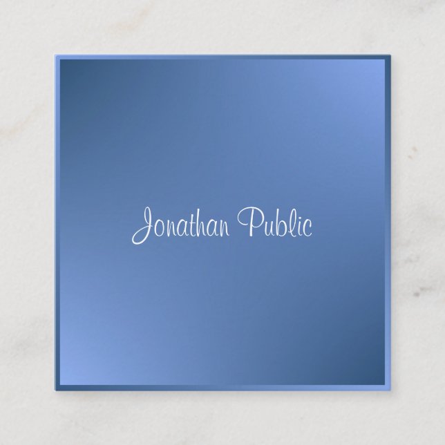 Moderne kalligraphische Skriptbezeichnung Blaue Vo Quadratische Visitenkarte (Vorderseite)