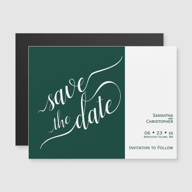 Moderne kalligraphische Smarald Wedding retten das Magneteinladung (Vorne/Hinten)