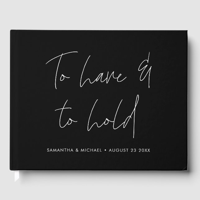Moderne kalligraphische Vows Solid Black Wedding Gästebuch (Vorderseite)