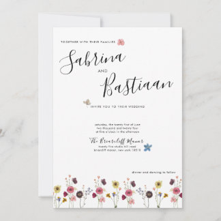 Moderne kalligraphische Wildblumen Wasserfarben Ho Einladung