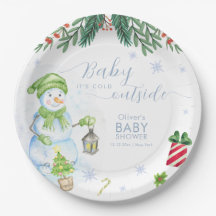 Moderne Kälte draußen Floraler Schneemann Baby Sho